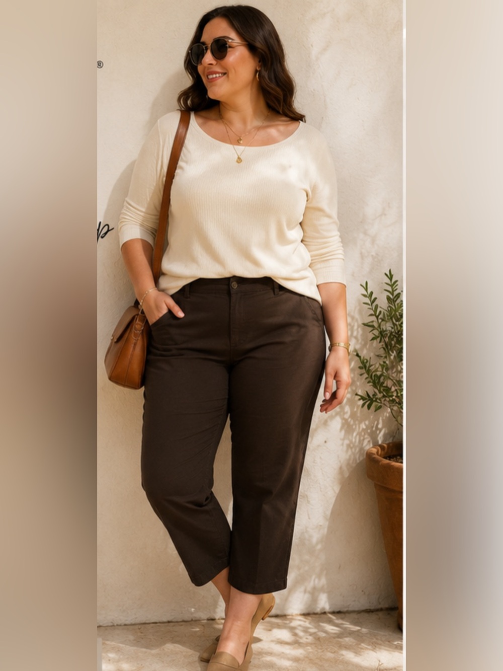Dockers Curvy Mid Rise Crop Pants Women's Size 16 Brown Stretch Career